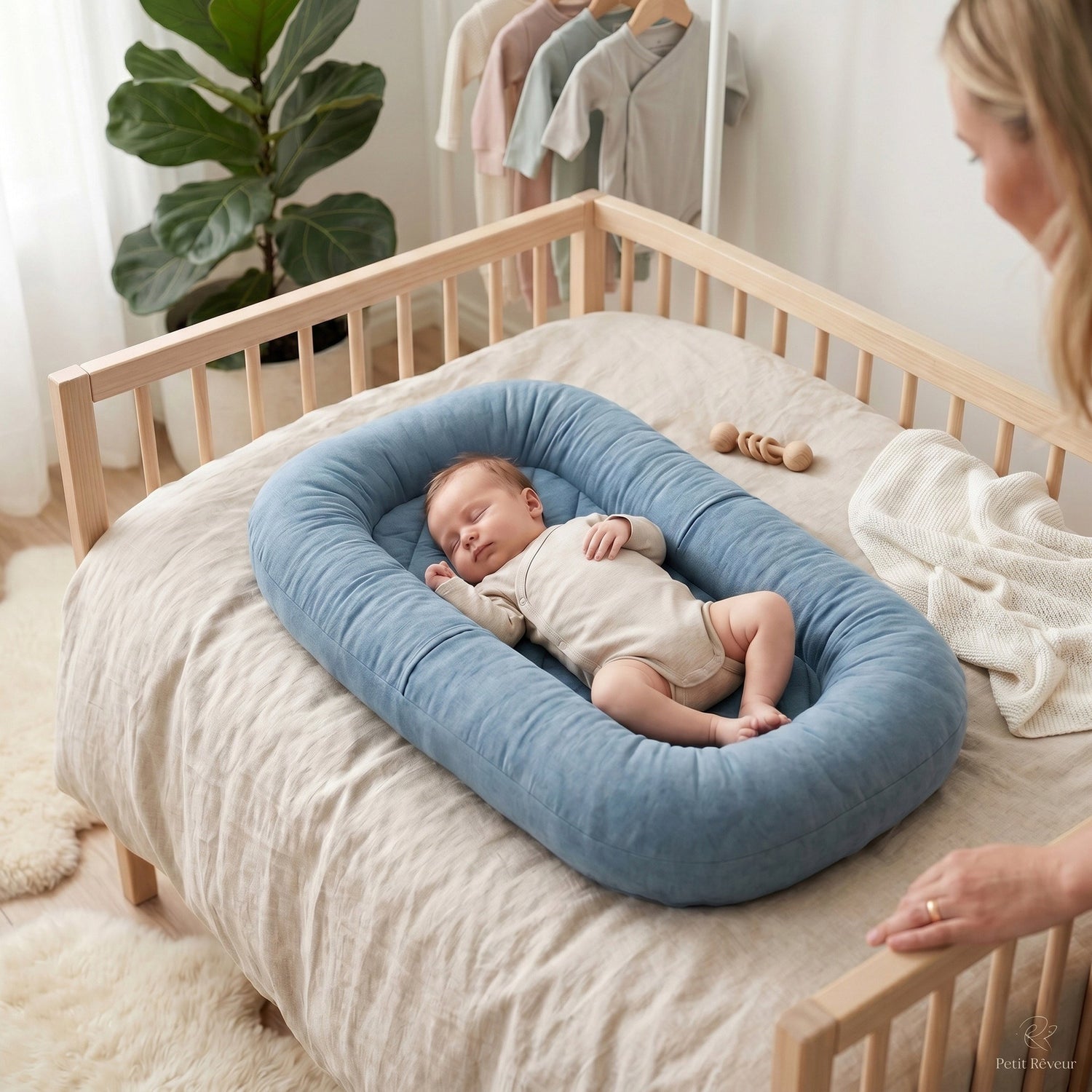 Babynestje blauw, grijs – 75 x 45 cm