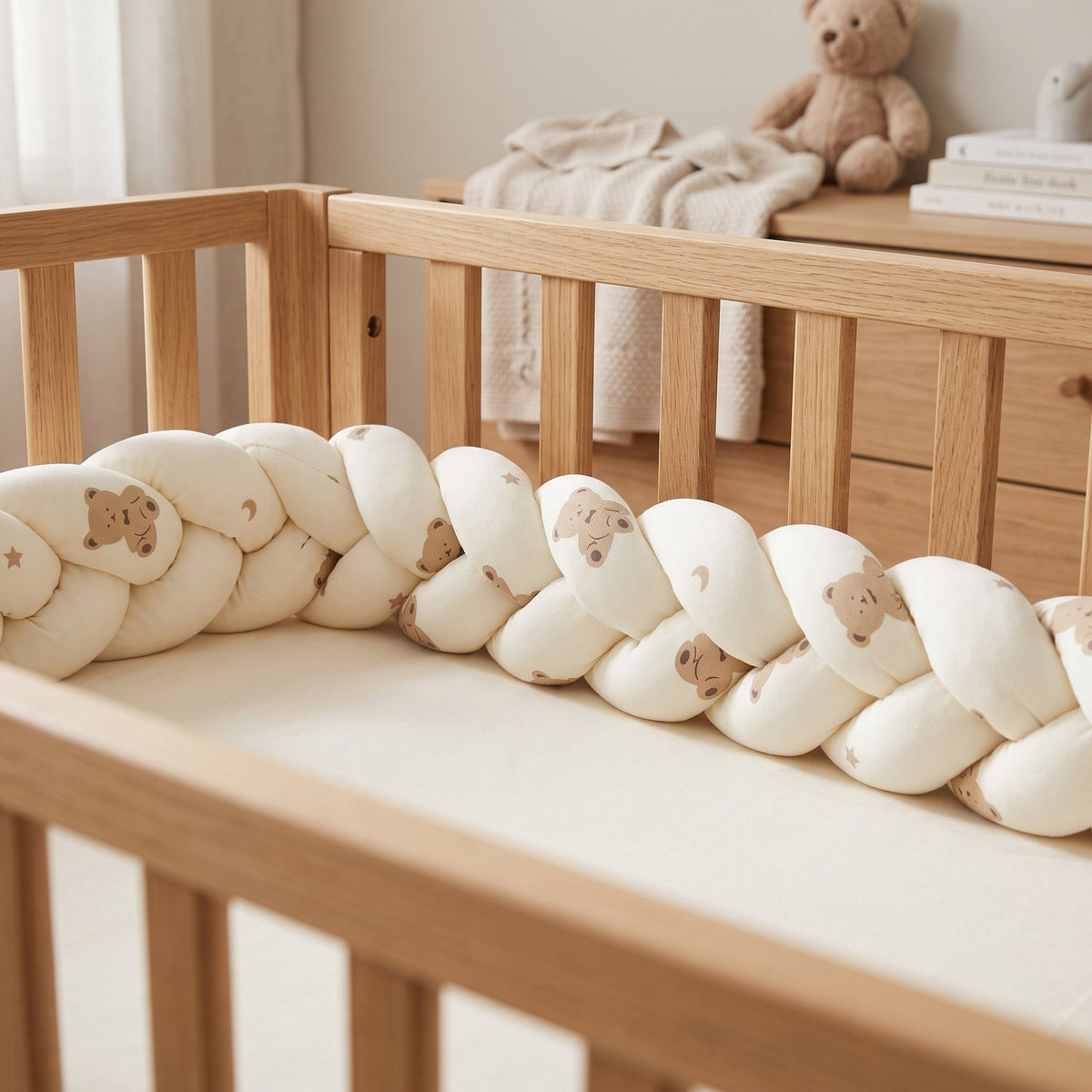 Gevlochten bedbumper met bevestigingslintjes baby beertjes – 3 meter