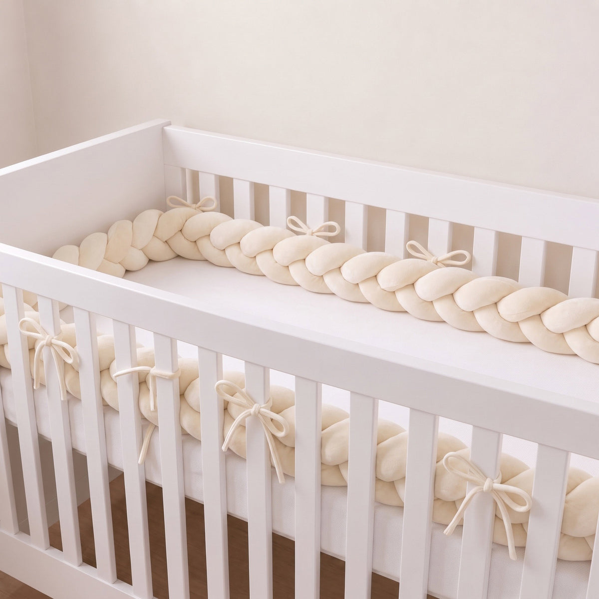 Gevlochten bedbumper baby creme – 3 meter