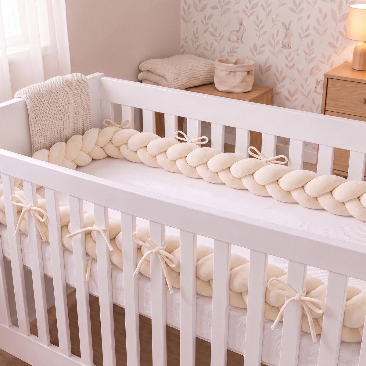 Gevlochten bedbumper baby creme – 3 meter
