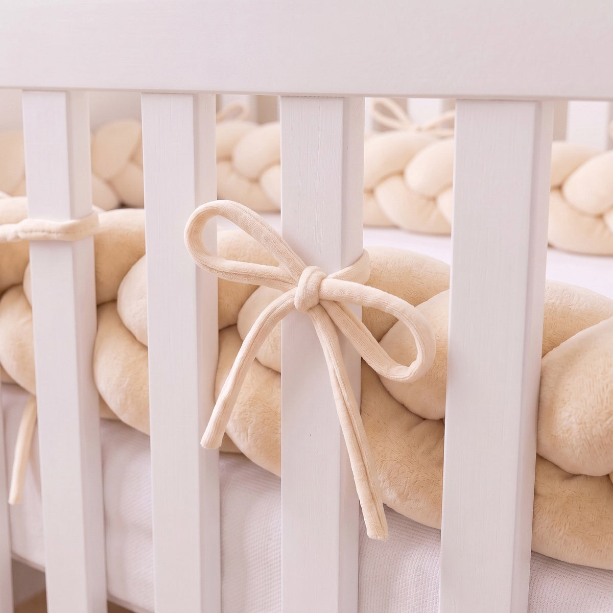 Gevlochten bedbumper baby creme – 3 meter
